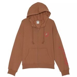 PINK Victoria's Secret Brown Hoodie with Red Accents